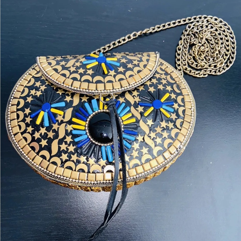 Lulu Guinness Black and Gold Embellished Crossbody Shoulder Bag
